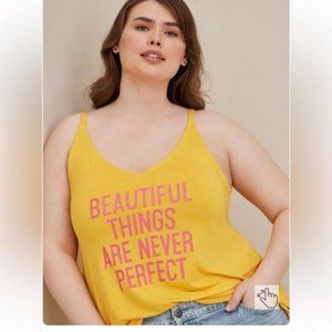 Torrid Super Soft Yellow “Beautiful Things Are Never Perfect” Tank Top Size 2